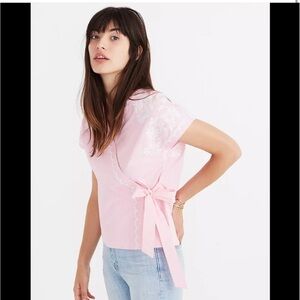 Madewell embroidered side-tie wrap‎ top in petal pink cotton Size Small